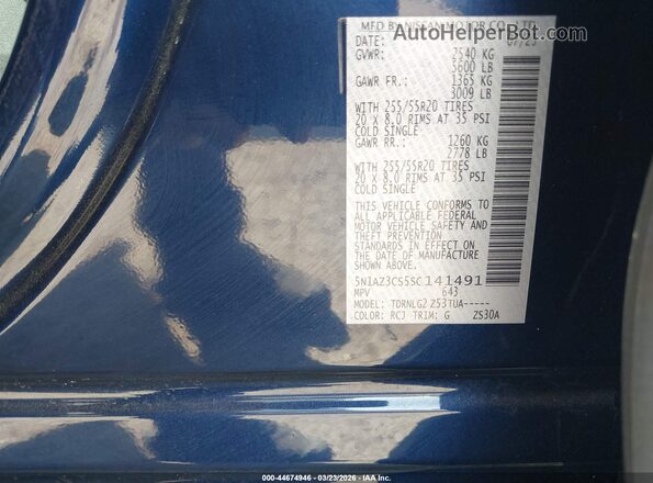 5N1AZ3CS5SC141491 2025 NISSAN MURANO Синий Вид подкапотного пространства