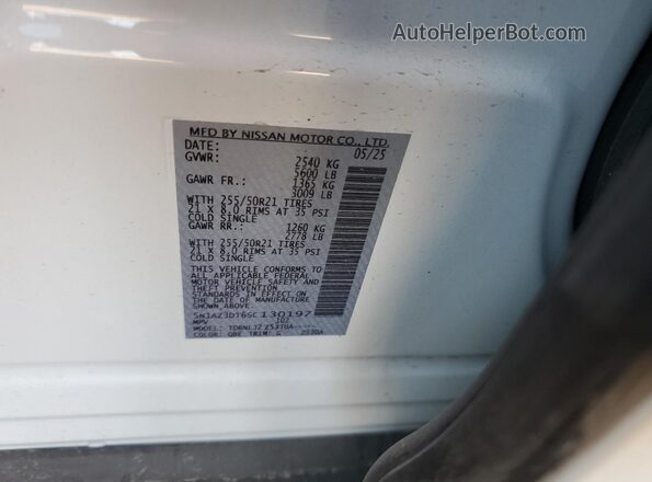 5N1AZ3DT6SC130197 2025 NISSAN MURANO White Widok naklejki z numerem VIN