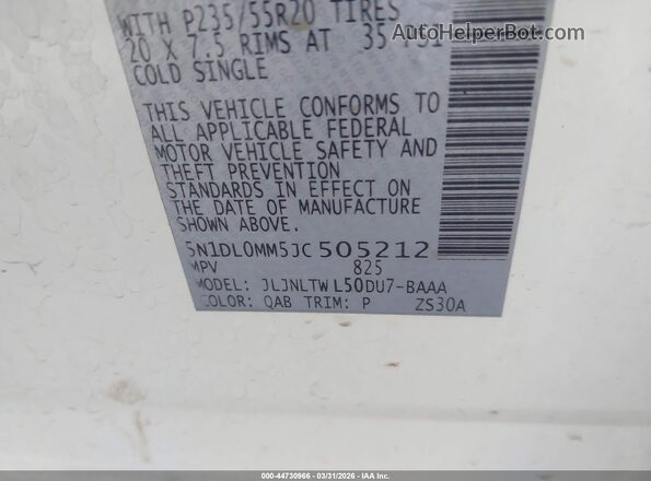 5N1DL0MM5JC505212 2018 INFINITI QX60 White Widok komory silnika