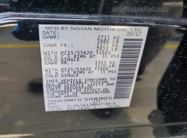 5N1DL0MM7JC508905 2018 INFINITI QX60 Black Widok naklejki z numerem VIN