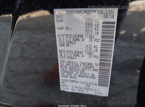 5N1DL0MM9KC511354 2019 INFINITI QX60 Black Widok komory silnika