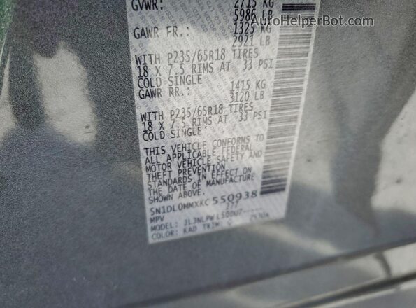 5N1DL0MMXKC550938 2019 INFINITI QX60 Silver VIN կոդի պիտակի տեսք