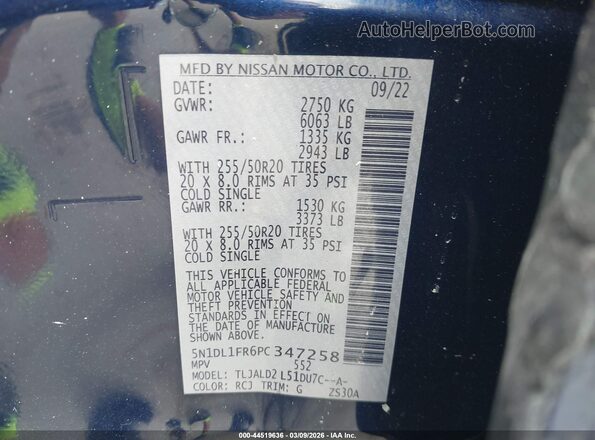 5N1DL1FR6PC347258 2023 INFINITI QX60 Blue Widok komory silnika
