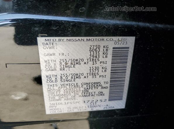 5N1DL1FS5PC372252 2023 INFINITI QX60 Black Widok naklejki z numerem VIN