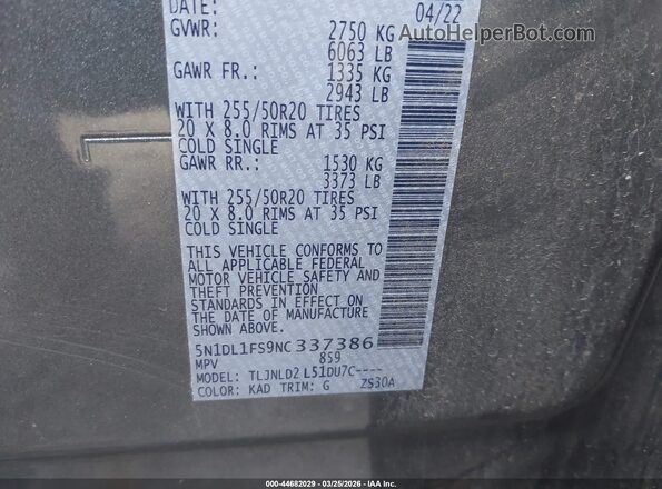 5N1DL1FS9NC337386 2022 INFINITI QX60 Gray Շարժիչի բաժամունքի տեսք