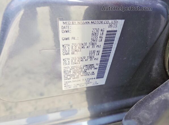 5N1DL1GS1RC337094 2024 INFINITI QX60 Серый Вид наклейки с VIN-кодом