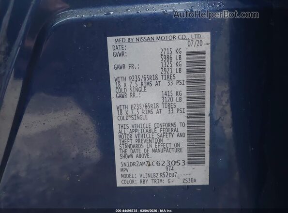 5N1DR2AM7LC623053 2020 NISSAN PATHFINDER Blue Вид підкапотного простору