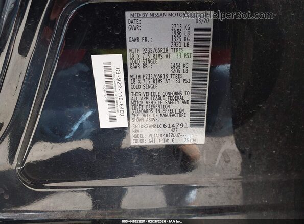 5N1DR2AN8LC614791 2020 NISSAN PATHFINDER Black Widok komory silnika