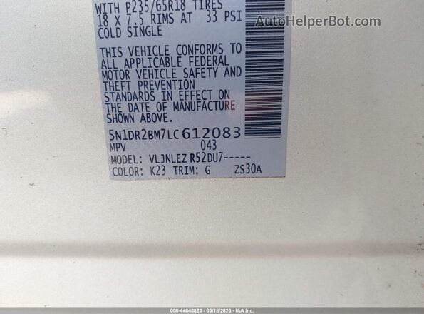 5N1DR2BM7LC612083 2020 NISSAN PATHFINDER Silver Вид підкапотного простору
