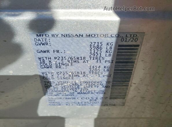 5N1DR2BN9LC605127 2020 NISSAN PATHFINDER Silver VIN կոդի պիտակի տեսք