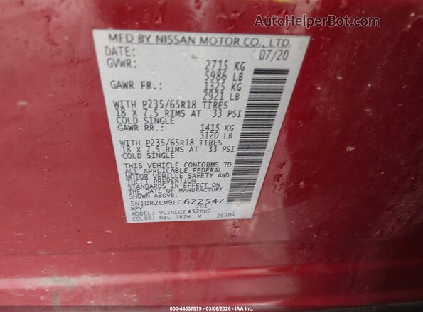 5N1DR2CM9LC622547 2020 NISSAN PATHFINDER Red Вид підкапотного простору