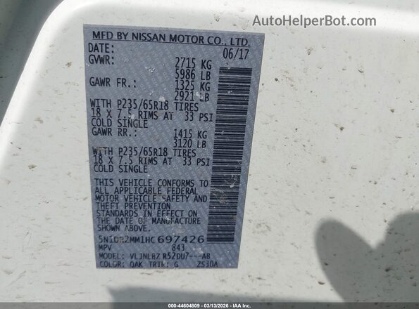 5N1DR2MM1HC697426 2017 NISSAN PATHFINDER White Вид підкапотного простору