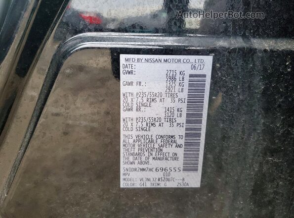 5N1DR2MM7HC696555 2017 NISSAN PATHFINDER Black VIN կոդի պիտակի տեսք