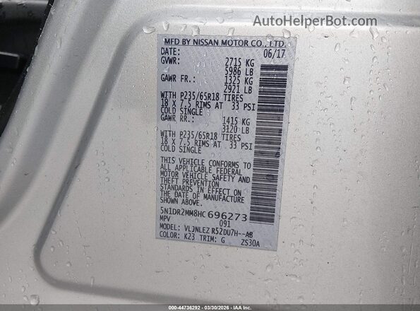 5N1DR2MM8HC696273 2017 NISSAN PATHFINDER Silver Շարժիչի բաժամունքի տեսք