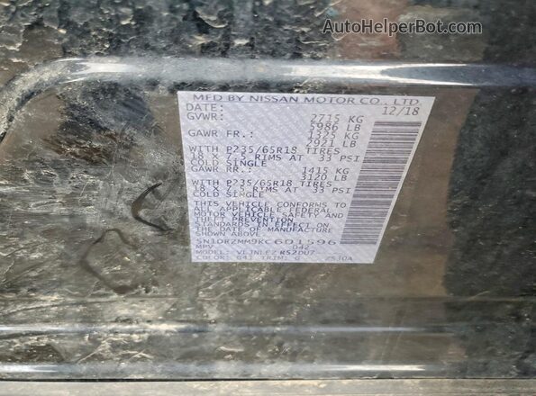 5N1DR2MM9KC601596 2019 NISSAN PATHFINDER Black Widok naklejki z numerem VIN