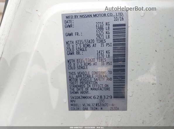 5N1DR2MMXHC628329 2017 NISSAN PATHFINDER Cream Вид підкапотного простору