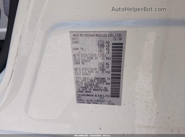 5N1DR2MMXHC638570 2017 NISSAN PATHFINDER White Widok komory silnika