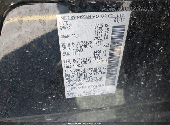 5N1DR2MN1HC676035 2017 NISSAN PATHFINDER Black Vista del compartimento del motor