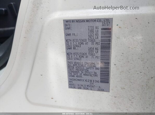 5N1DR2MN9JC628336 2018 NISSAN PATHFINDER White Շարժիչի բաժամունքի տեսք