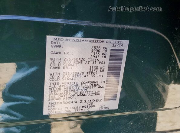 5N1DR3DG4SC219962 2025 NISSAN PATHFINDER Зеленый Вид наклейки с VIN-кодом