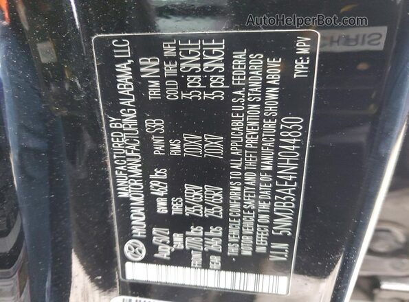 5NMJB3AE4NH044830 2022 HYUNDAI TUCSON Black Widok wnętrza 360 stopni