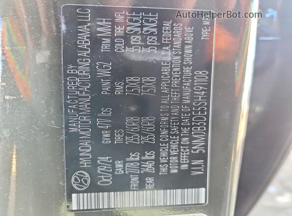 5NMJB3DE5SH491108 2025 HYUNDAI TUCSON Зеленый Вид наклейки с VIN-кодом