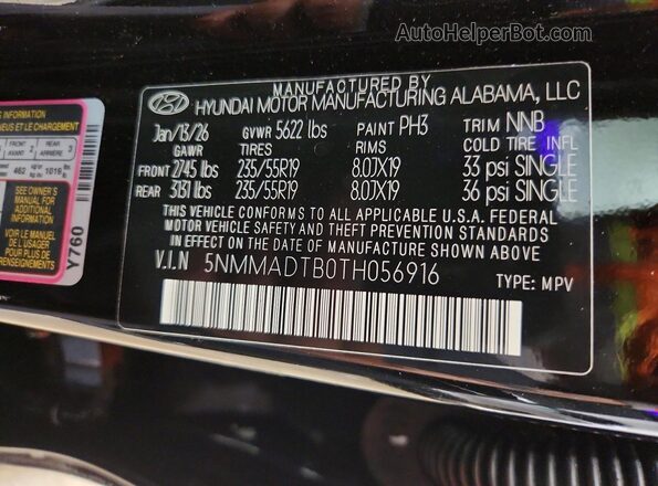 5NMMADTB0TH056916 2026 GENESIS GV70 Black Widok naklejki z numerem VIN