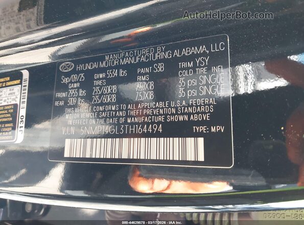 5NMP14GL3TH164494 2026 HYUNDAI SANTA FE Black Vista del compartimento del motor