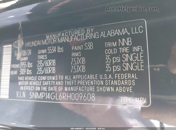 5NMP14GL6RH009608 2024 HYUNDAI SANTA FE Black Widok komory silnika