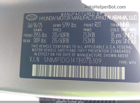 5NMP1DG14TH076309 2026 HYUNDAI SANTA FE HYBRID Серебряный Вид подкапотного пространства
