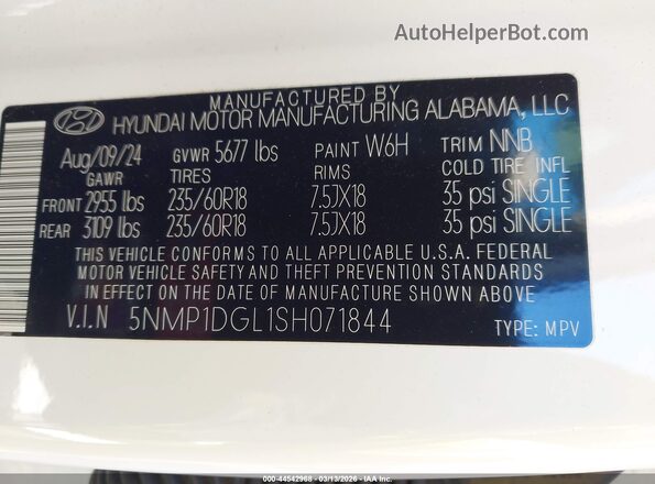 5NMP1DGL1SH071844 2025 HYUNDAI SANTA FE Белый Вид подкапотного пространства