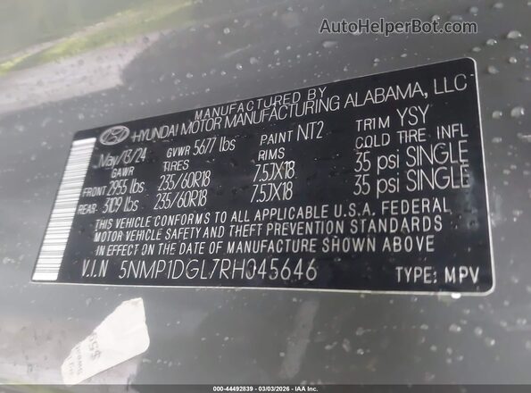 5NMP1DGL7RH045646 2024 HYUNDAI SANTA FE Gray Вид підкапотного простору