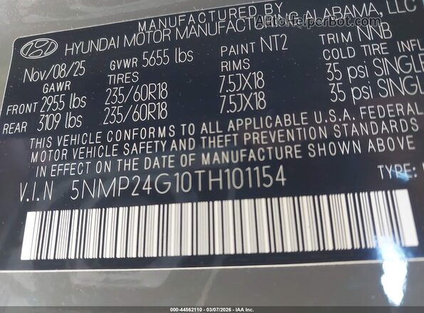 5NMP24G10TH101154 2026 HYUNDAI SANTA FE HYBRID Gray Engine compartment view