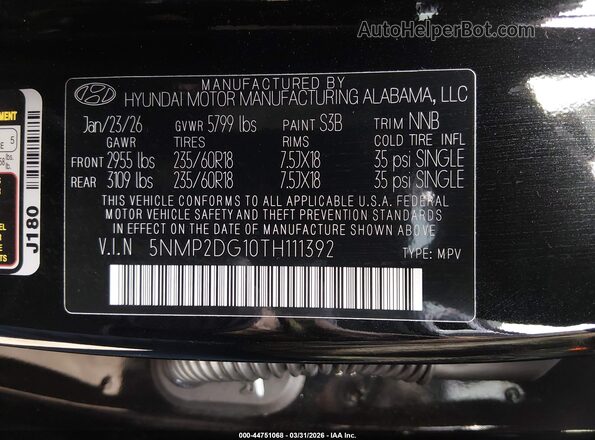 5NMP2DG10TH111392 2026 HYUNDAI SANTA FE HYBRID Black Vista del compartimento del motor