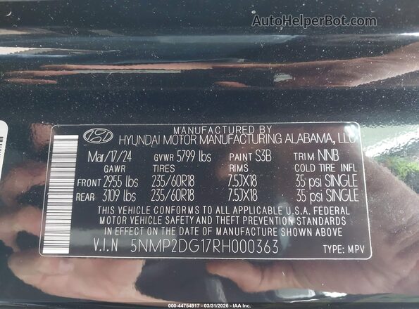 5NMP2DG17RH000363 2024 HYUNDAI SANTA FE HYBRID Черный Вид подкапотного пространства