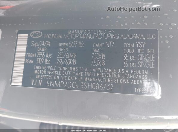 5NMP2DGL3SH086732 2025 HYUNDAI SANTA FE Серый Вид подкапотного пространства