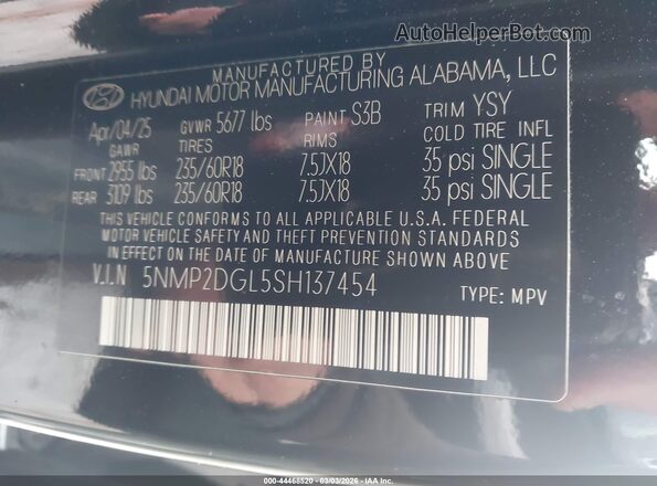 5NMP2DGL5SH137454 2025 HYUNDAI SANTA FE Black Engine compartment view