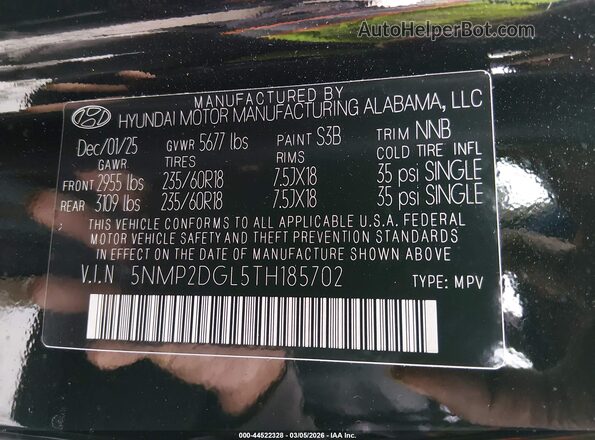 5NMP2DGL5TH185702 2026 HYUNDAI SANTA FE Черный Вид подкапотного пространства