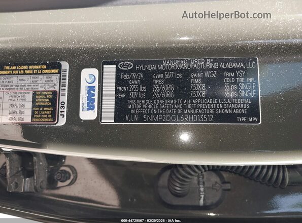 5NMP2DGL6RH013512 2024 HYUNDAI SANTA FE Зеленый Вид подкапотного пространства