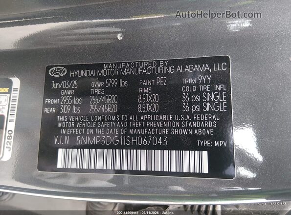 5NMP3DG11SH067043 2025 HYUNDAI SANTA FE HYBRID Dark Blue Вид подкапотного пространства