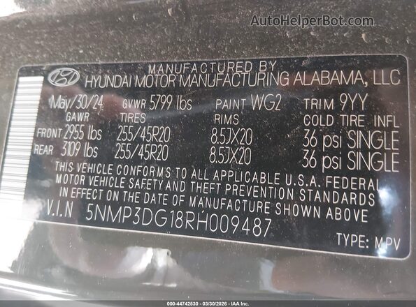 5NMP3DG18RH009487 2024 HYUNDAI SANTA FE HYBRID Зеленый Вид подкапотного пространства