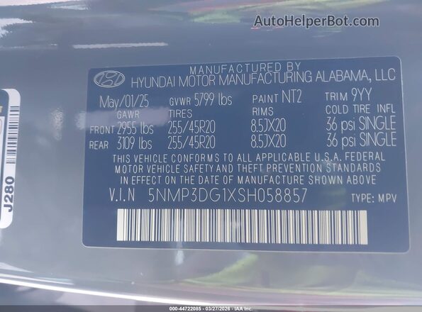 5NMP3DG1XSH058857 2025 HYUNDAI SANTA FE HYBRID Серый Вид подкапотного пространства