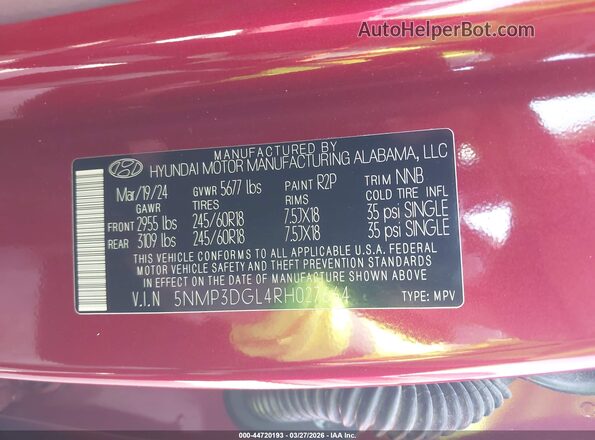 5NMP3DGL4RH027664 2024 HYUNDAI SANTA FE Красный Вид подкапотного пространства