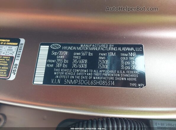 5NMP3DGL6SH085314 2025 HYUNDAI SANTA FE Brown Vista del compartimento del motor