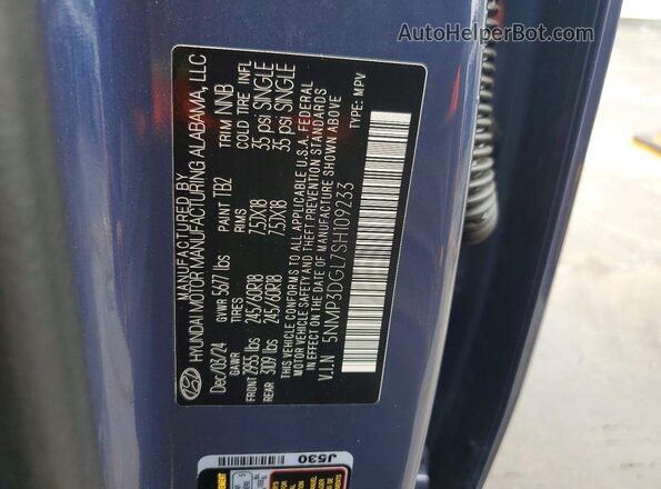 5NMP3DGL7SH109233 2025 HYUNDAI SANTA Blue Widok naklejki z numerem VIN