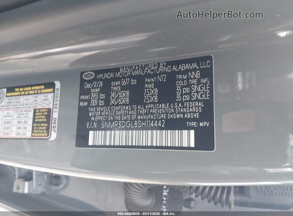 5NMP3DGL8SH114442 2025 HYUNDAI SANTA FE Серый Вид подкапотного пространства