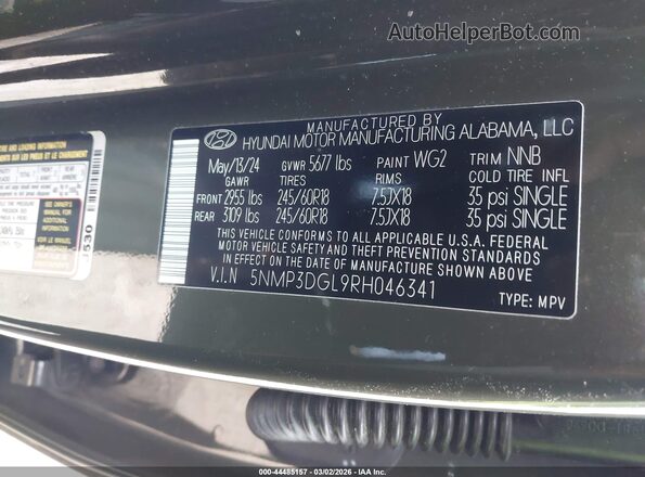 5NMP3DGL9RH046341 2024 HYUNDAI SANTA FE Green Widok komory silnika