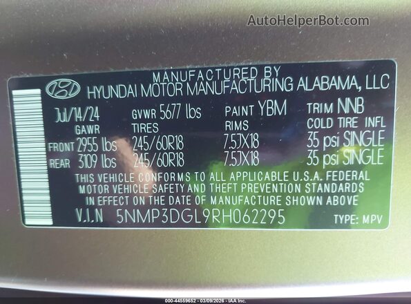 5NMP3DGL9RH062295 2024 HYUNDAI SANTA FE Коричневый Вид подкапотного пространства