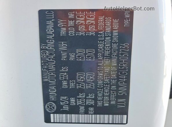 5NMP44GL5RH057236 2024 HYUNDAI SANTA Белый Панорамный вид салона 360°