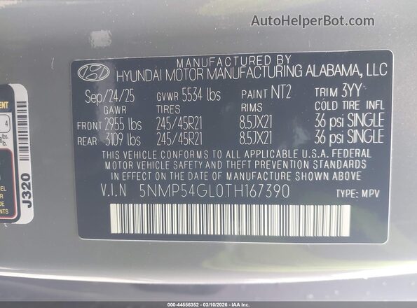5NMP54GL0TH167390 2026 HYUNDAI SANTA FE CALLIGRAPHY Gray Widok komory silnika